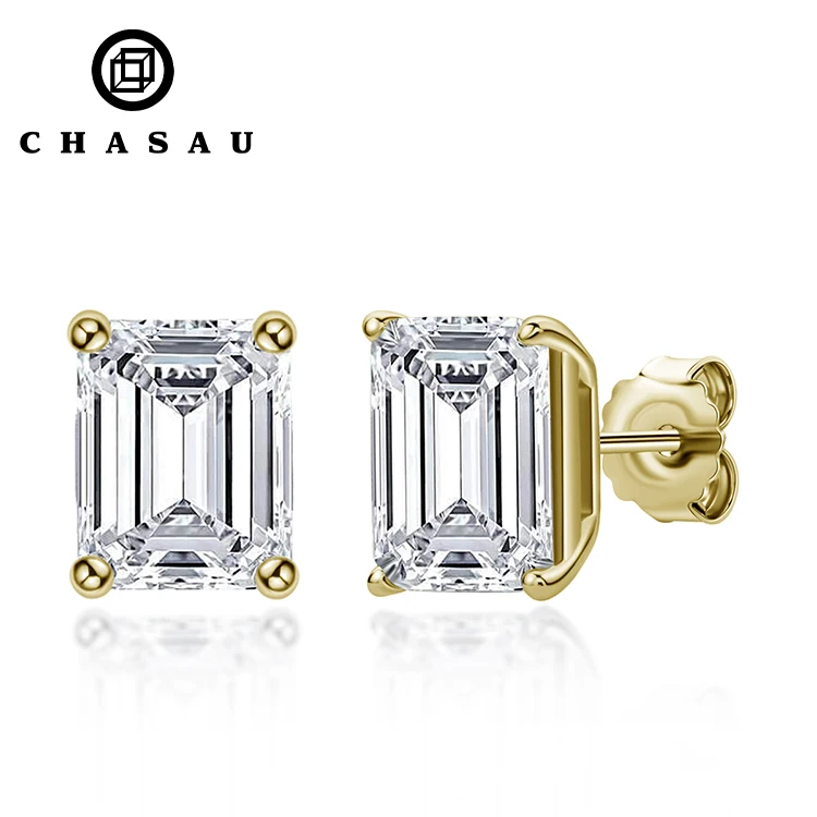Professional Manufacturer 1CT CZ Cubic Zircon S925 Sterling Silver emerald cut stud earrings for women