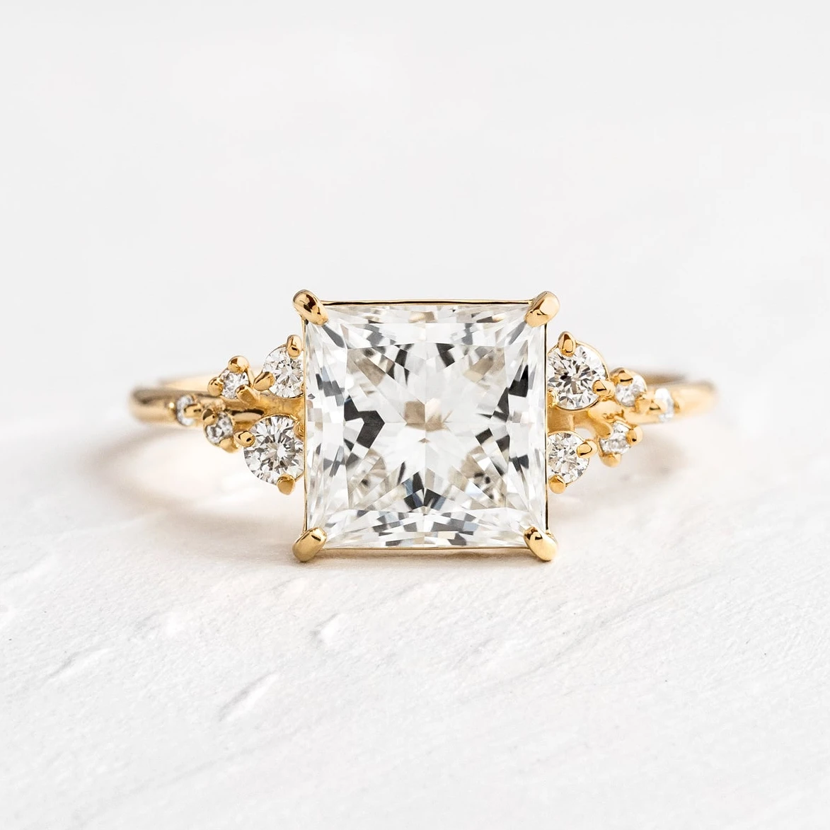 Customize Wholesale Square Open Prongs Princess Cut Diamond Gold Plated Cubic Zircon Jewelry 925 Sterling Silver Wedding Ring