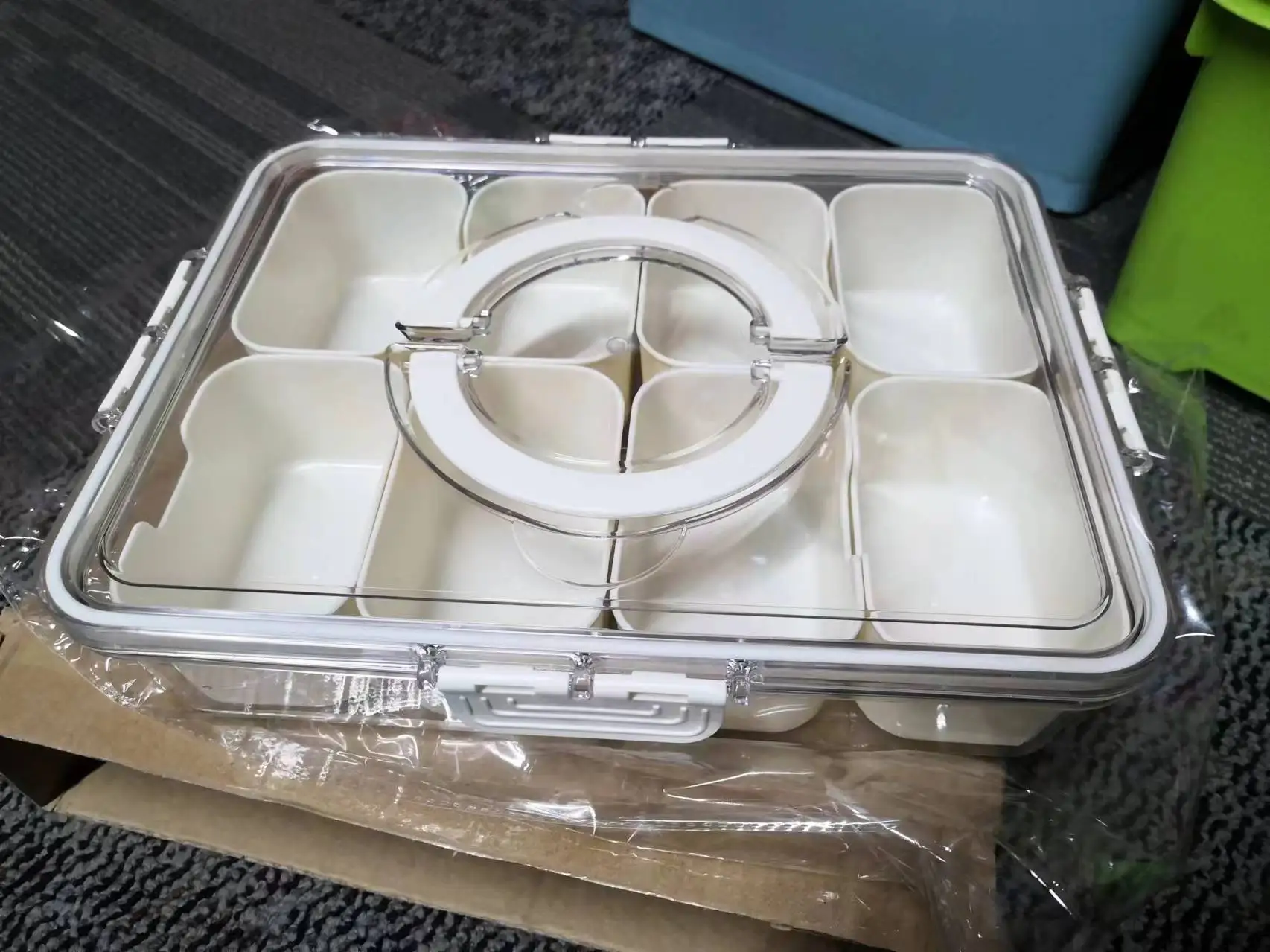 Divided Snack Box with Handle for Food Serving Tray with 8 divided serving tray