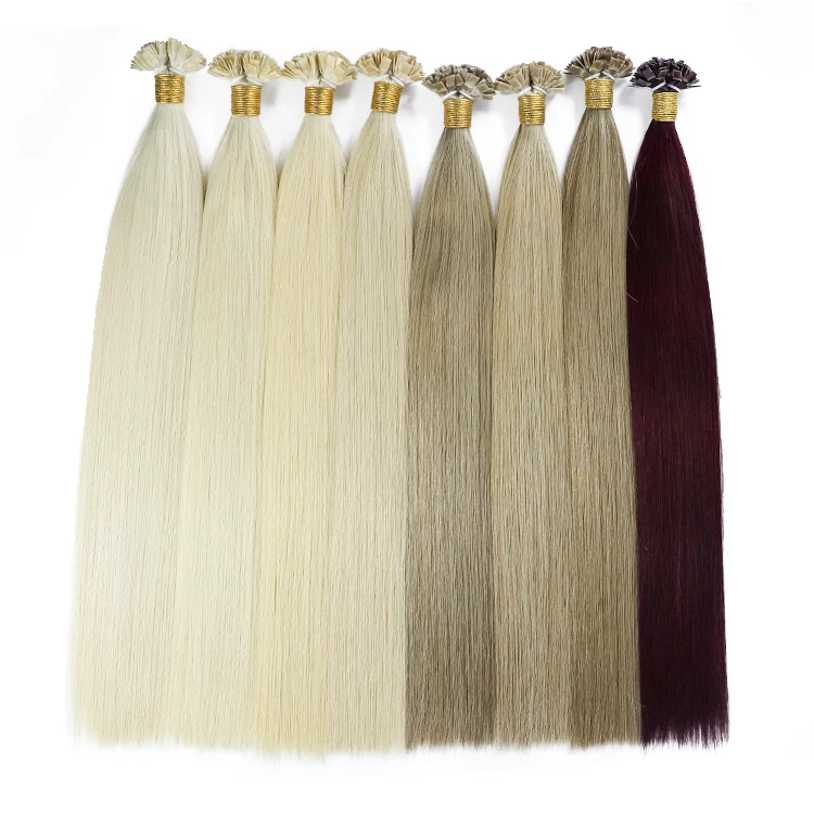 Raw k-tip hair extensions Russian keratin super double drawn cuticle aligned light color flat tips k tips hair extension vendor