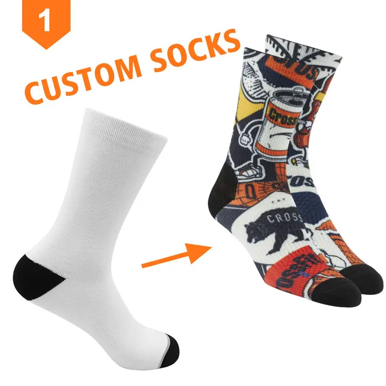 High quality long tube compression custom design 3d printing fancy graphic sublimation white polyester men socks with logo