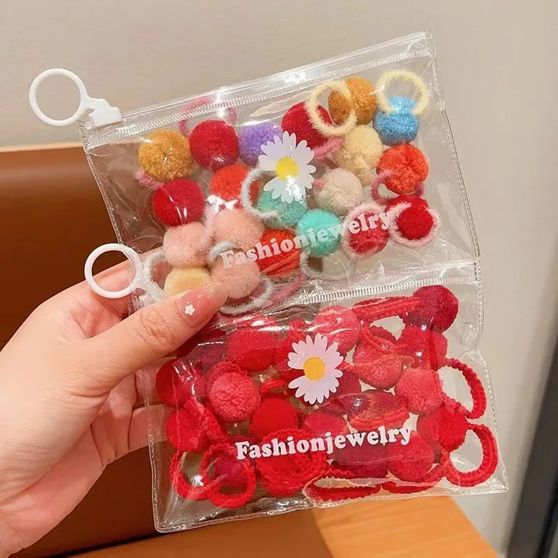 20pc Elastic small rubber band leather cover durable hair tie Headwear no damage hair tie candy color hairball hair circle set