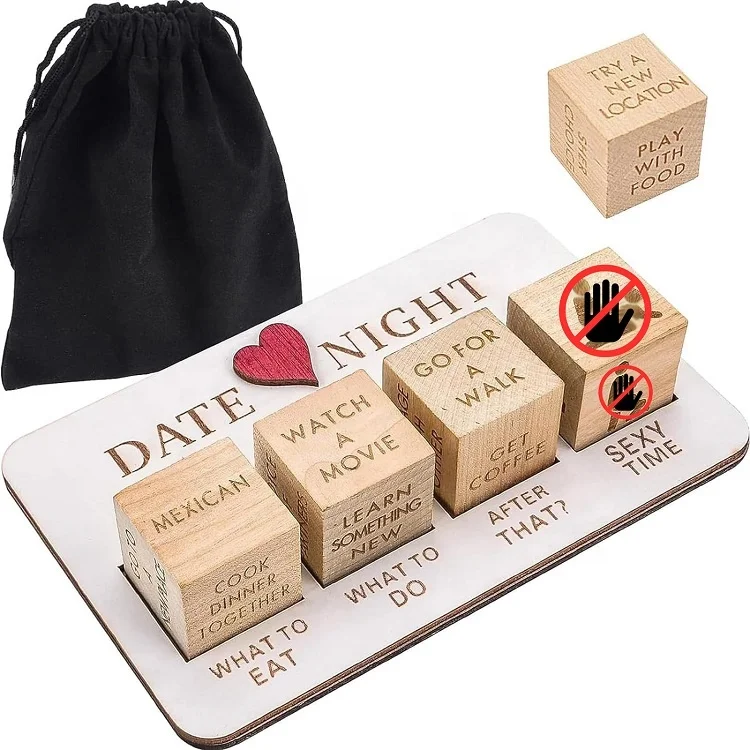 Hot Selling Free Dice Bag 5Pcs 30mm Wooden Date Night Dice for Couples