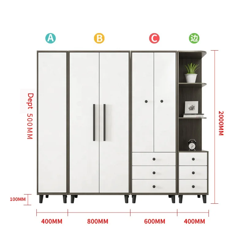 Single Door Wooden Mirror Wardrobe Bedroom Set Small Space Wardrobe