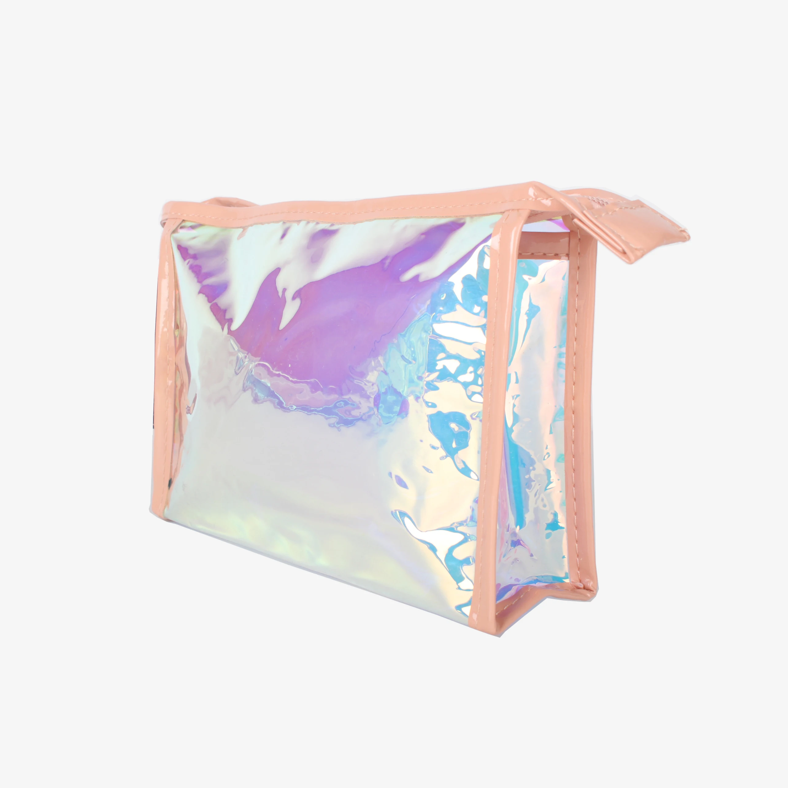 Fashionable Travel Makeup Pouch Light and Colorful PVC Beauty Cosmetic Bag with Pink Clear Makeup Pouch and Zipper Closure