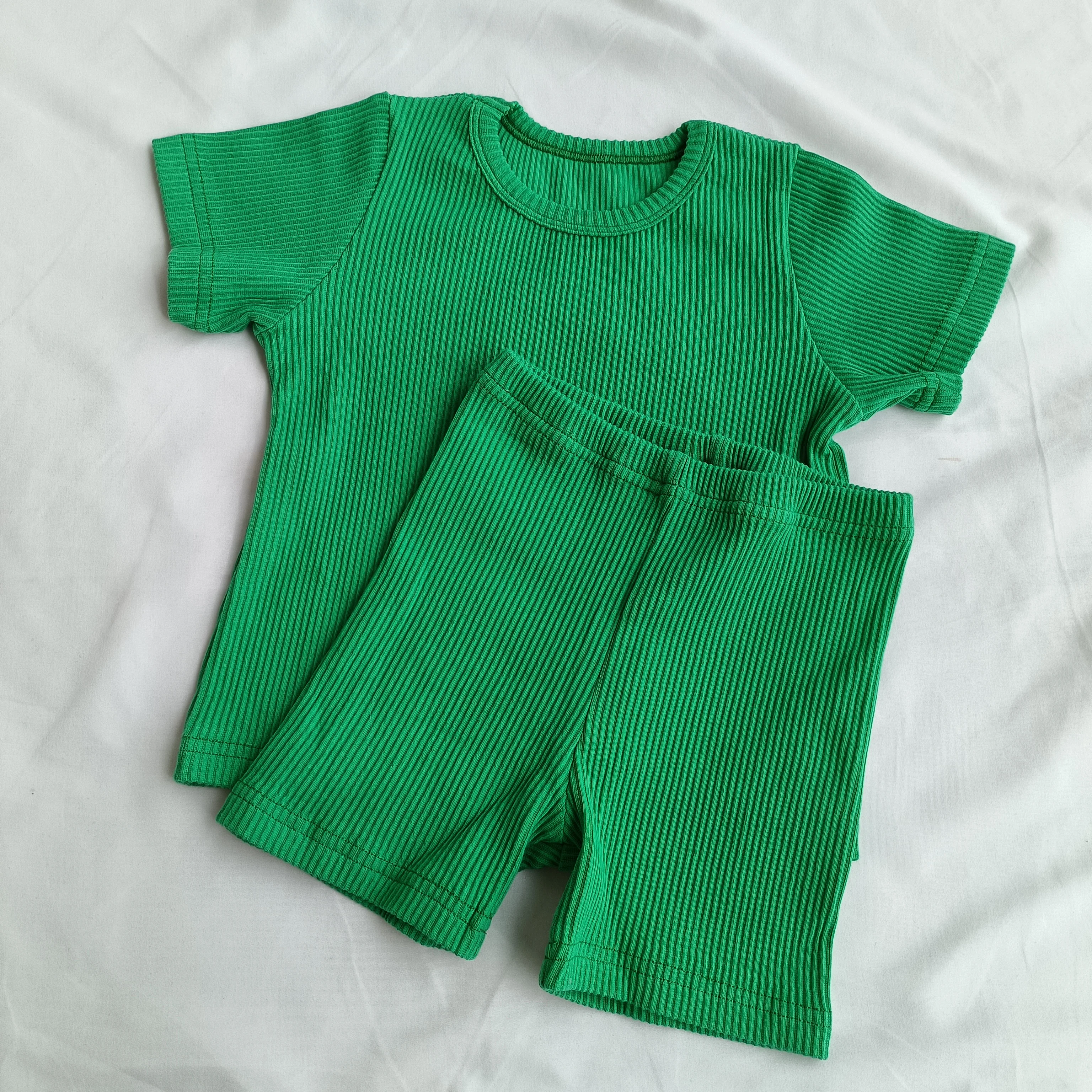 Australia Hot Selling Green Children T-shirts And Shorts Rib Baby Clothing Set