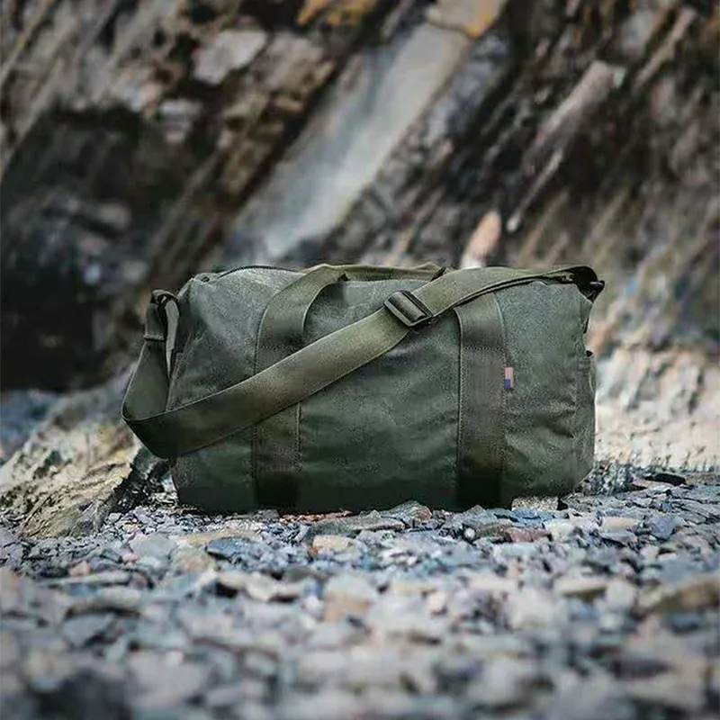 Foldable Army Green Waterproof Large Capacity Handbag Carry On Flight Travel Shoulder Bags Waxed Canvas Duffel Bag With YKK