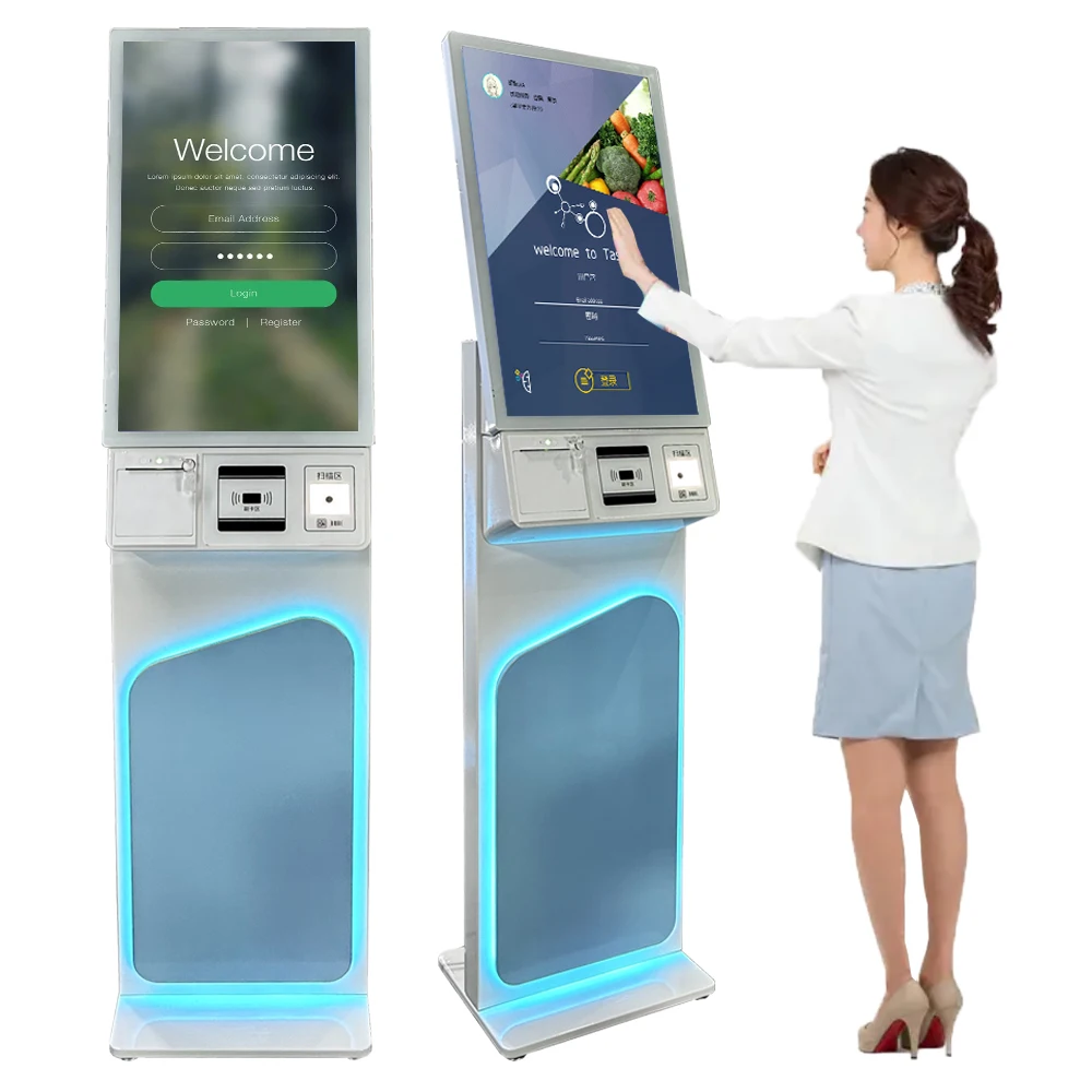 27 inch LCD floor standing Payment kiosk touch screen self service ordering self payment checkout kiosk terminal for mall hotel