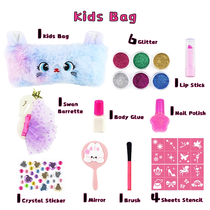 GP Kids Non-toxic Pretend Play Makeup Kits Girls Cosmetic Beauty set Washable Nail Makeup Backpack Bag For Birthday Toys Gift