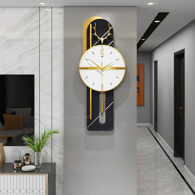 Newly Nordic Luxury Pendulum Wall Clock Home Decor Creative MDF Silent Modern Wall Clocks