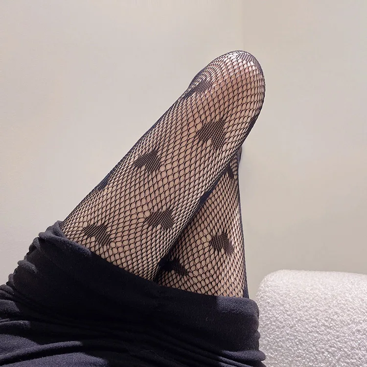 Alluring Black Heart Fishnet Stockings Sexy Body Socks Mesh Tights Women Pantyhose Lady