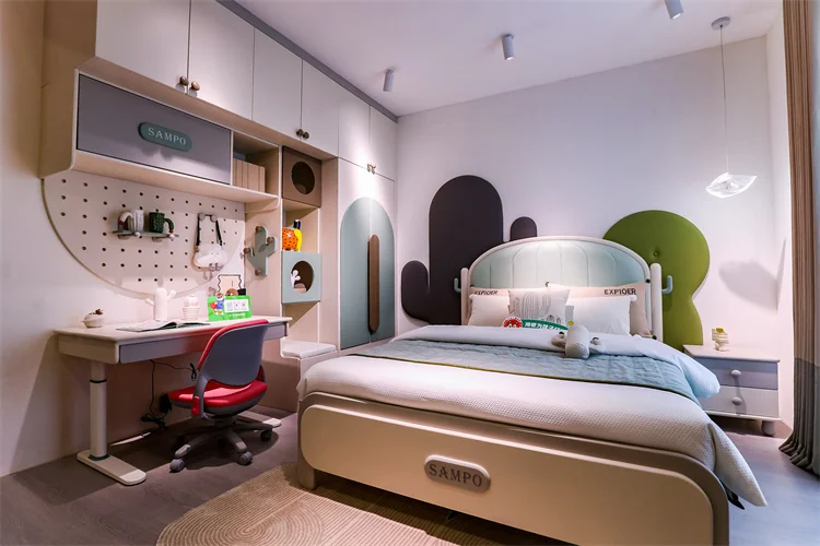 For Sale  Factory New Child Solid Wood Frame With Leather Padding Twin Simple Design Modern Single  Girls Princess Kids Bed