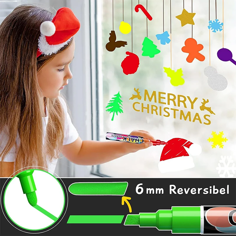 6mm Eco-Friendly Non-Toxic Liquid Chalk Markers - 12 Vibrant Colors, Erasable Pens for Classroom and Outdoor Use