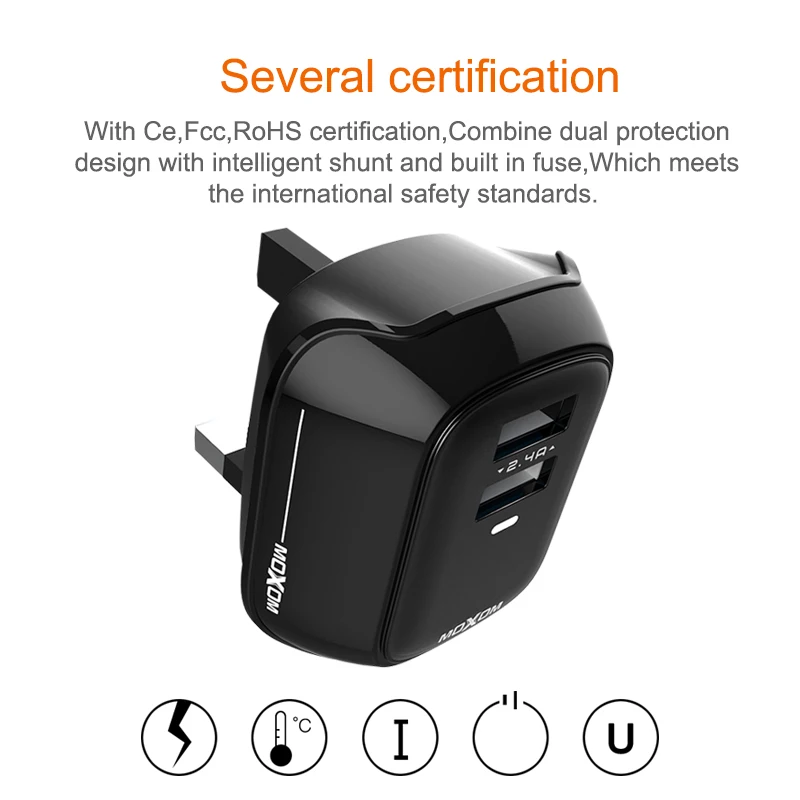 MOXOM 2.4A Home Charger UK Plug 2USB Charger Hot Selling Phone Charger