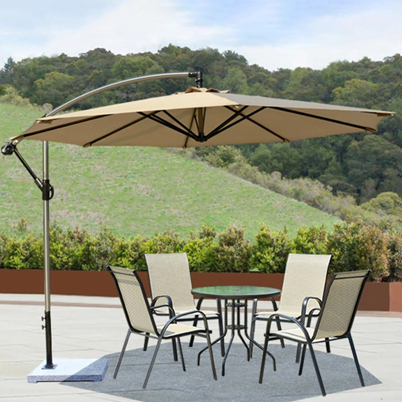 FEAMONT 3m Black Cantilevered Garden Parasol Large Hanging Banana Umbrella with Crank Mechanism