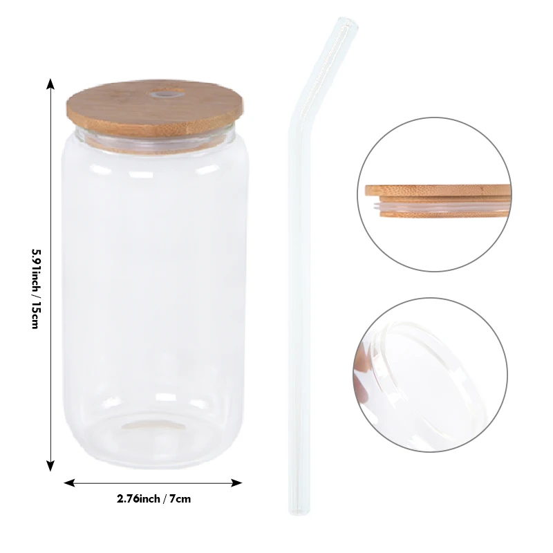 Usa Warehouse 16Oz 20Oz 25Oz Sublimation 16 Oz Clear Frosted Tumbler Glass Beer Can Shaped Cups Bamboo Lid Set With Straw