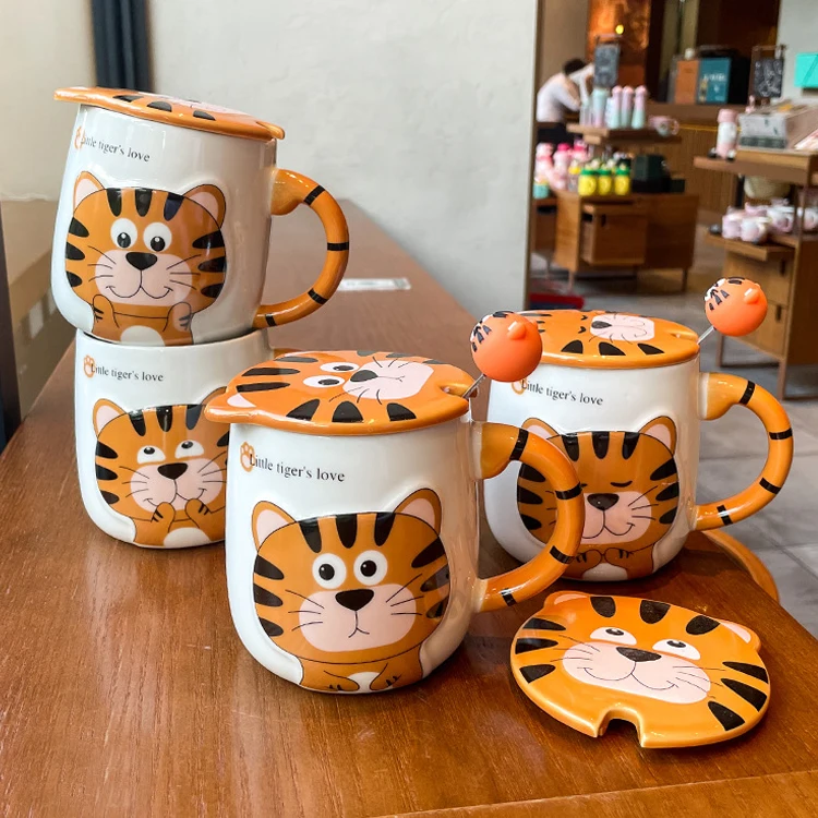 Wholesale 2021 New Design Coffee Mug Tiger  Mug Cute Cartoon Tiger Ceramic Mugs for Children Gift