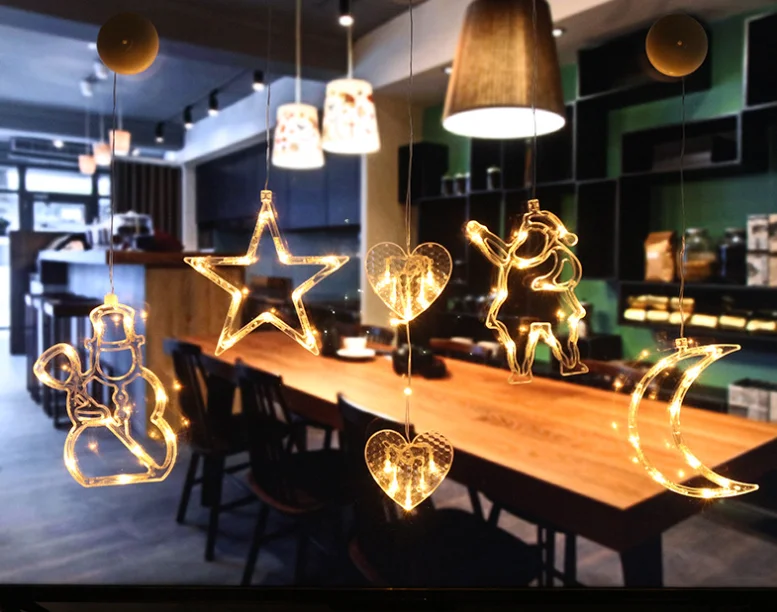 Transparent Acrylic Lamp Hanging Reindeer Star Snowflake Window Christmas Holiday Lighting Decoration Led Light with Sucker