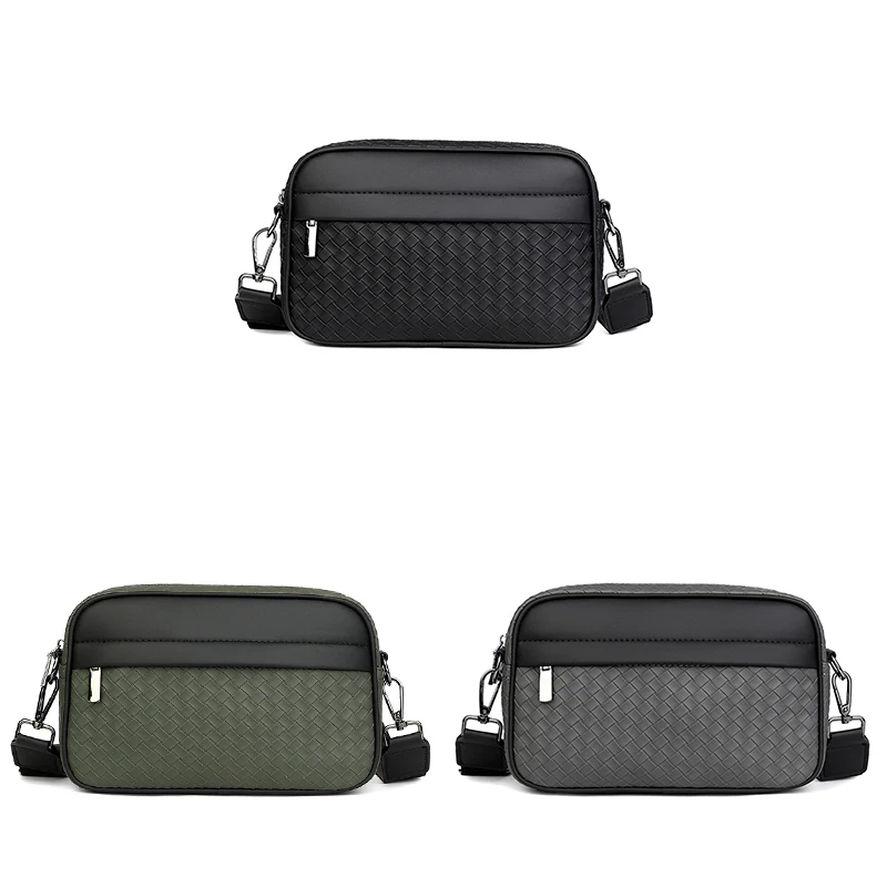 Custom Fashion High Quality Pu Chest bag Messenger Bag Designer Men woven Leather Shoulder crossbody bags