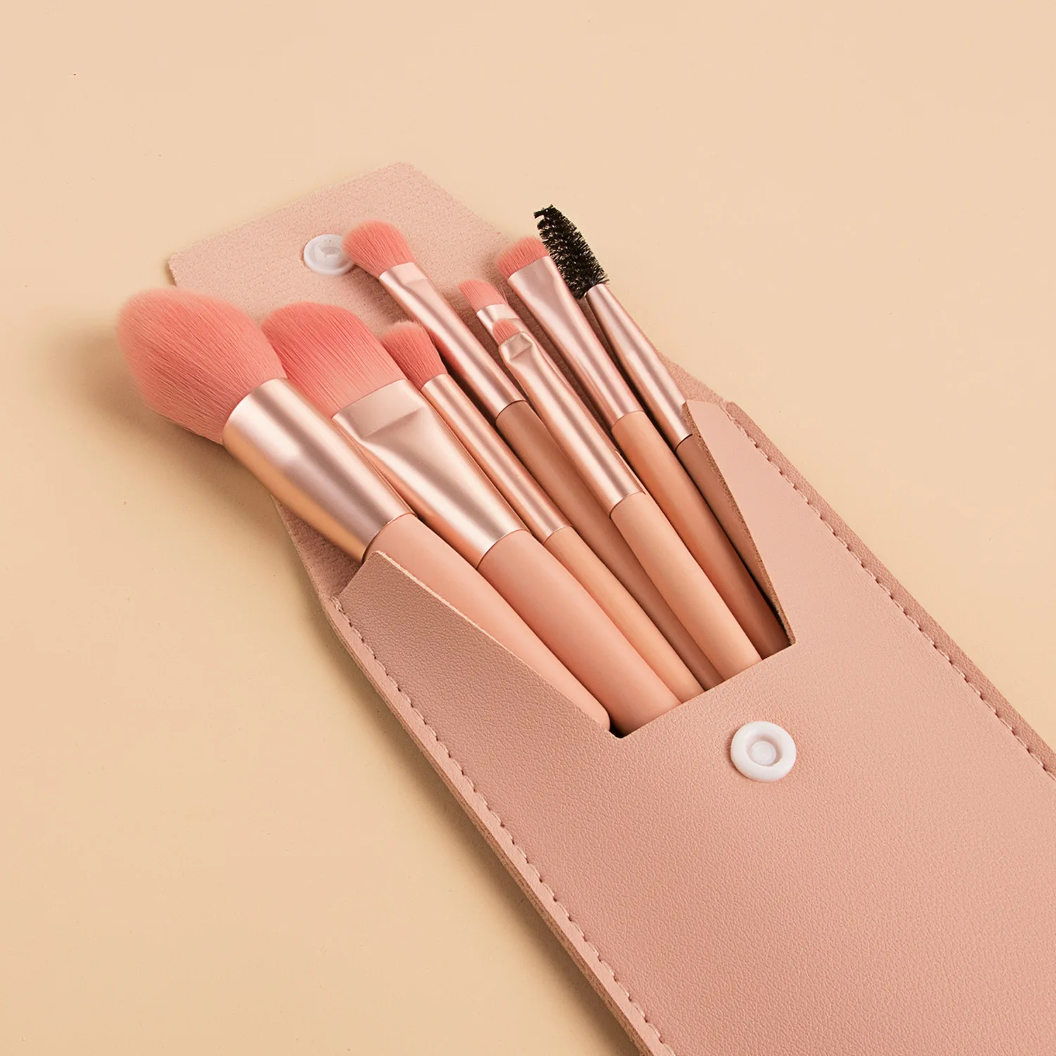 Wholesale Private Label Synthetic Cute Foundation Flat Vegan White Eye Luxury 8pcs Pink Makeup Brush Set