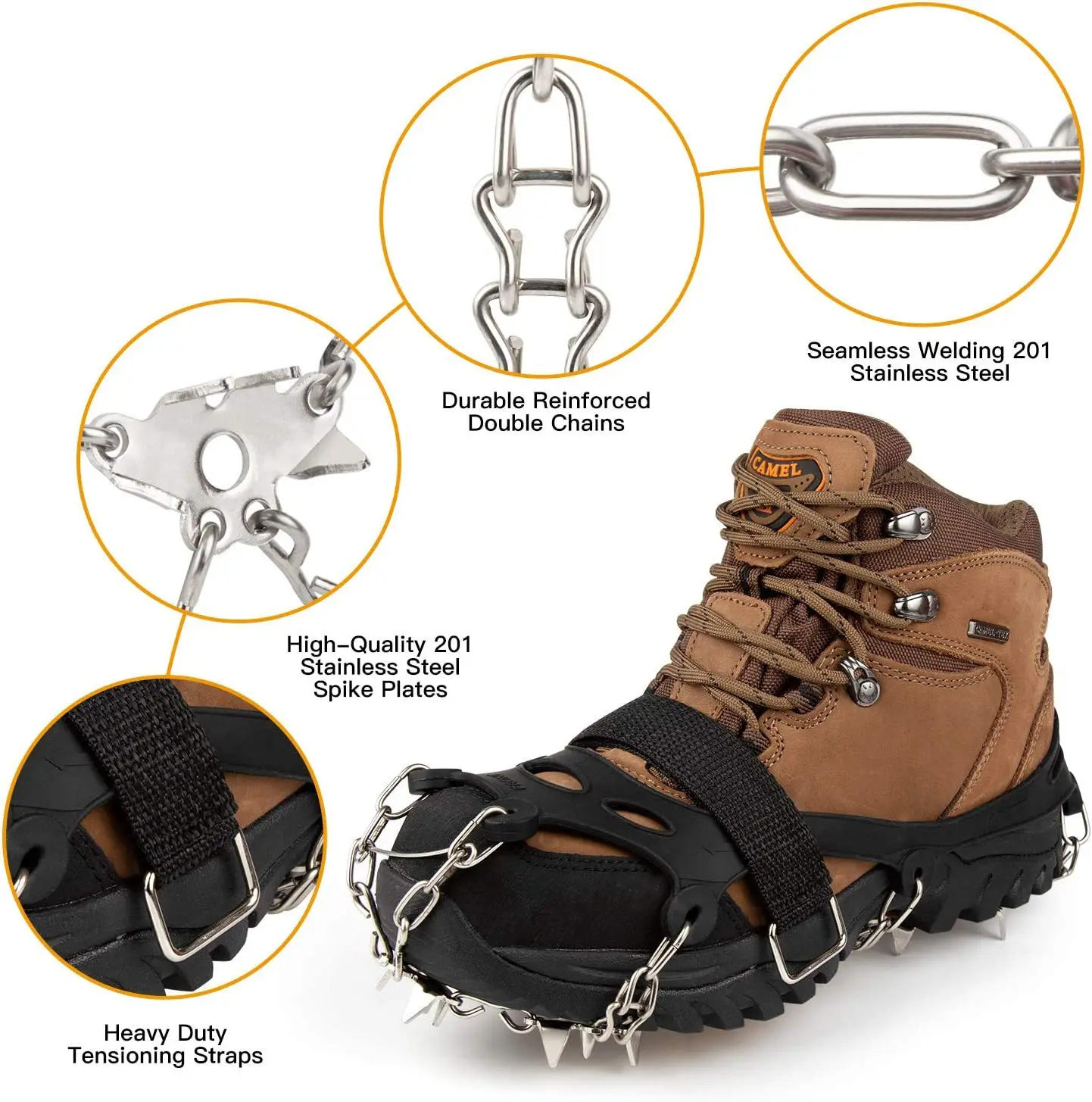 Non-Slip Snow Ice Spikes Grips 19 Spikes Shoe Climbing Crampons