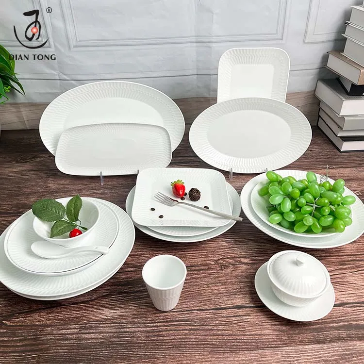 Wedding Restaurant Nordic Custom Logo Modern White Tableware Fruit Porcelain Dishes Ceramic Plate Dinner Dinnerware Sets Luxury