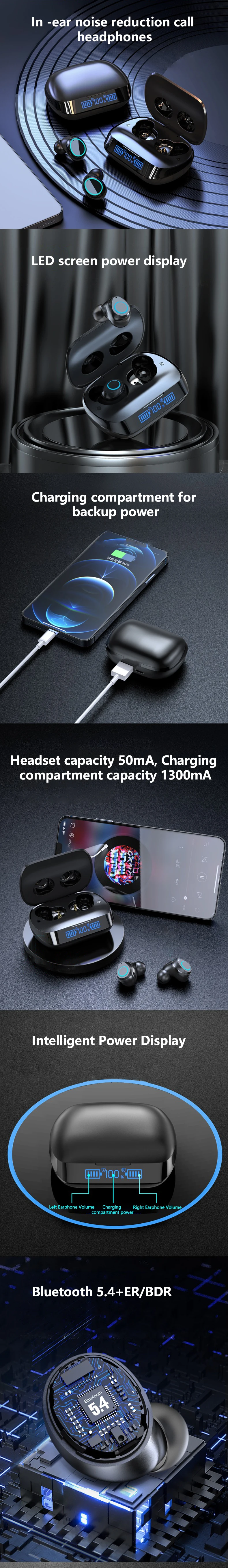 2024 NEW TWS Wireless Smart Headset, BT 5.3, Waterproof In-Ear Headphones with Digital Display for Gaming, Traveling, Sporting