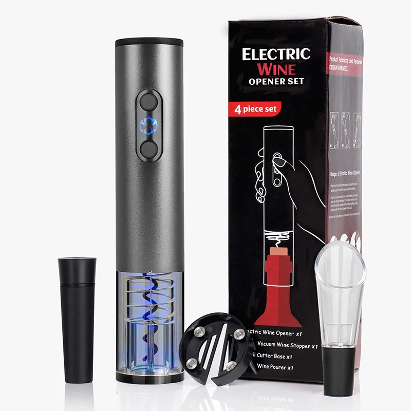 Electric Wine Opener Set Automatic Wine Bottle Opener Portable Corkscrew with Pour & Preserver Vacuum Stopper Foil Cutter