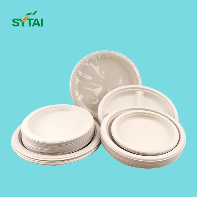 100% Biodegradable Dinnerware Round Plates Made of Sugarcane Fibers Compostable Dinner Tableware Dish Plates