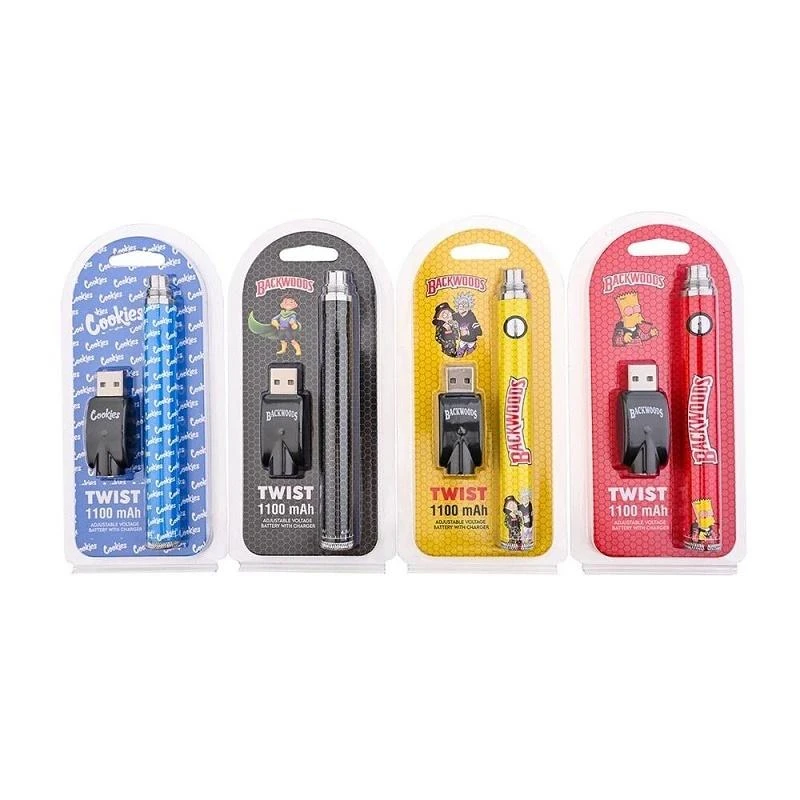 
Best selling 1100mah slim twist cookies backwoods cartoon design vape pen 510 thread battery 