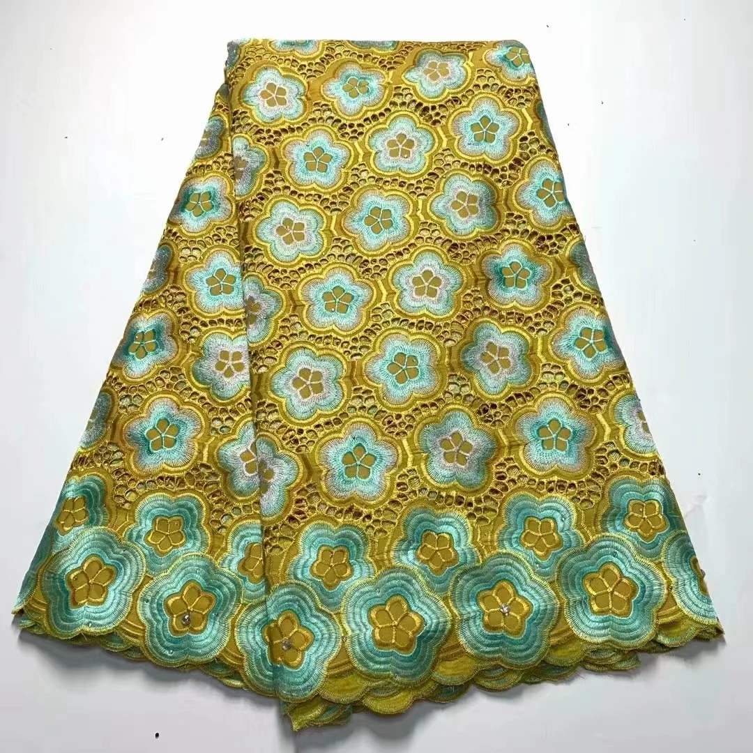 100% Cotton Flower Embroidery Bazin African Lace Fabric