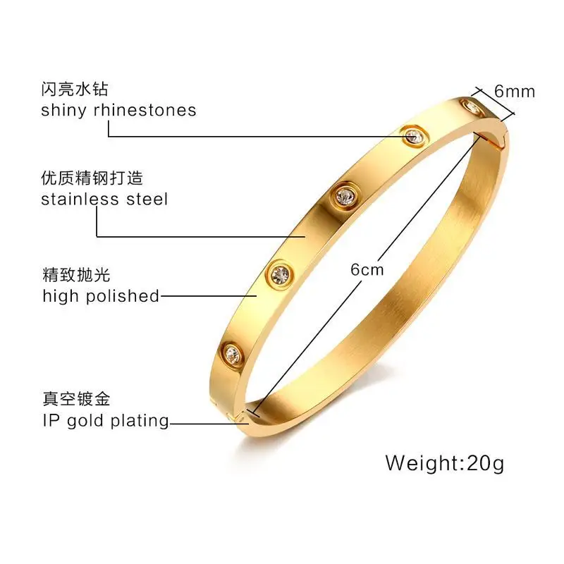 Wholesale Ladies Crystal Stone Cuff Stainless Steel Jewelry Engraved Bracelet Bangle