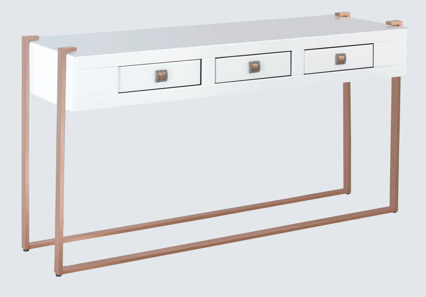 Large Storage 3 Drawers Gold Metal Leg White Glass Top Mirrored Console Table