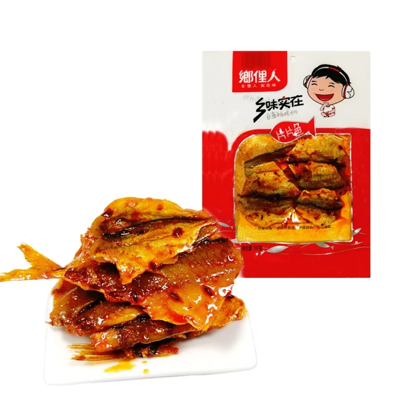 
Spicy dried fish 50g bag supermarket seafood snack,120 bags/ carton. 