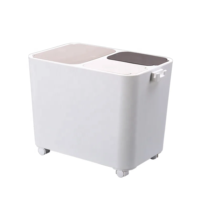 Kworld 3 in 1 Rectangular Garbage Sorting Compartments Energy-Saving Wheels Sanitary Handles
