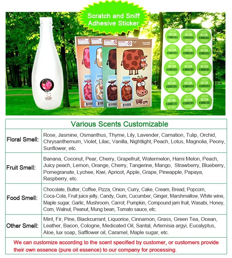
Customised Die Cut Scratch and Sniff Fragrant Adhesive Paper Sticker with Lovely Smell for Promotional Gift 
