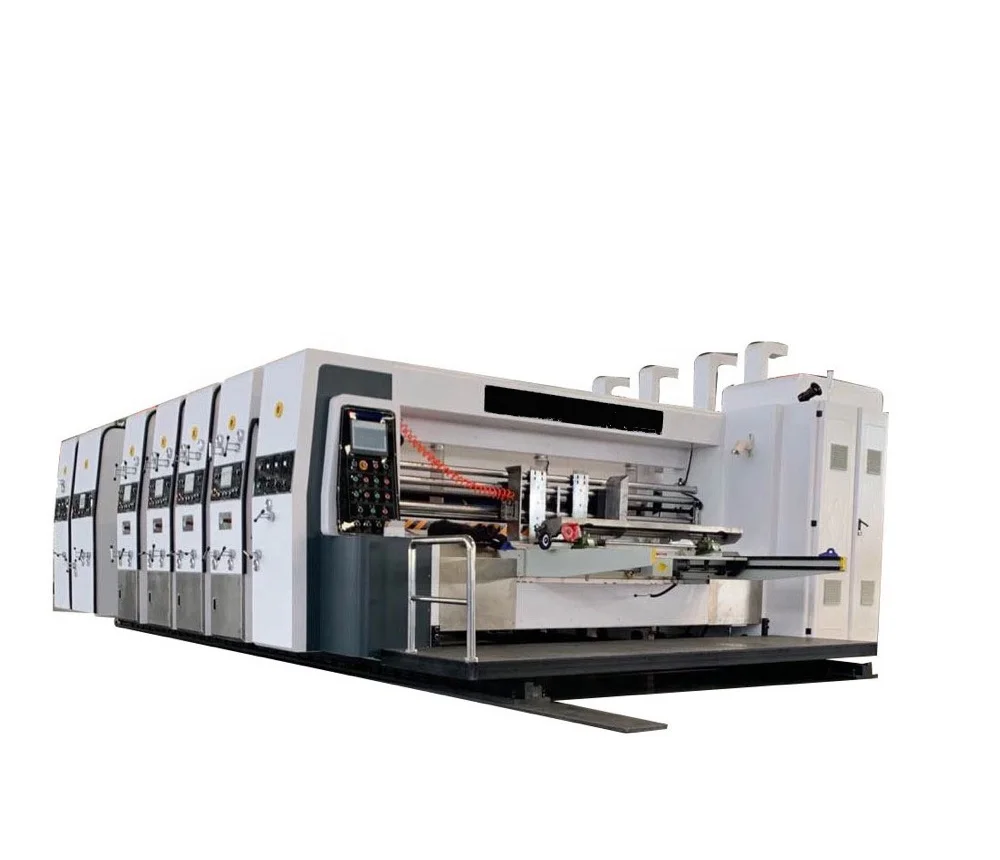 Automatic 4 colors printing slotting die cutting machine with stacker manufacturer price