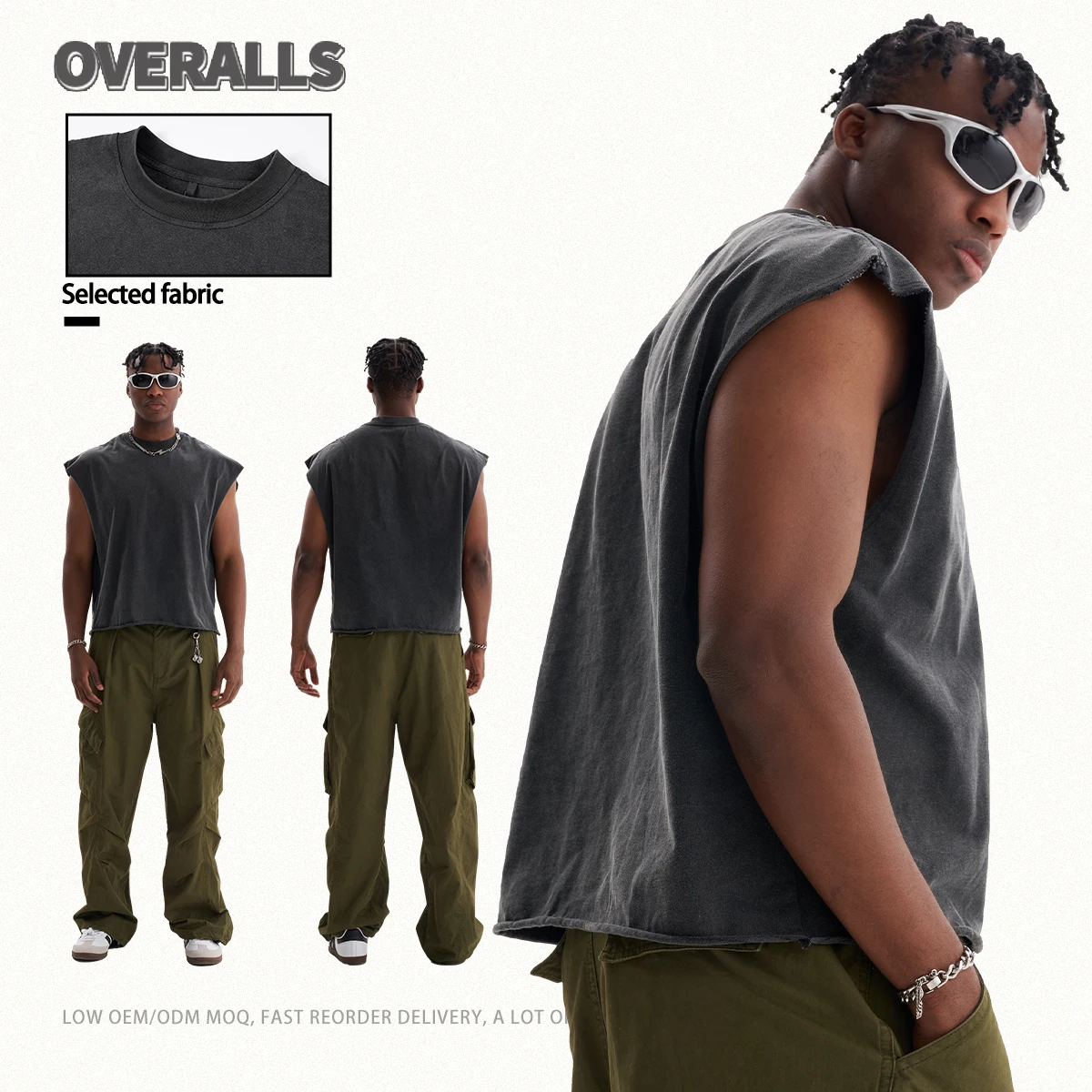 Custom Heavy Weight Crop Vest Cotton Vintage Wash Rib Collar Boxy T Shirt Cut Off Sleeveless Gym Tank Top Men