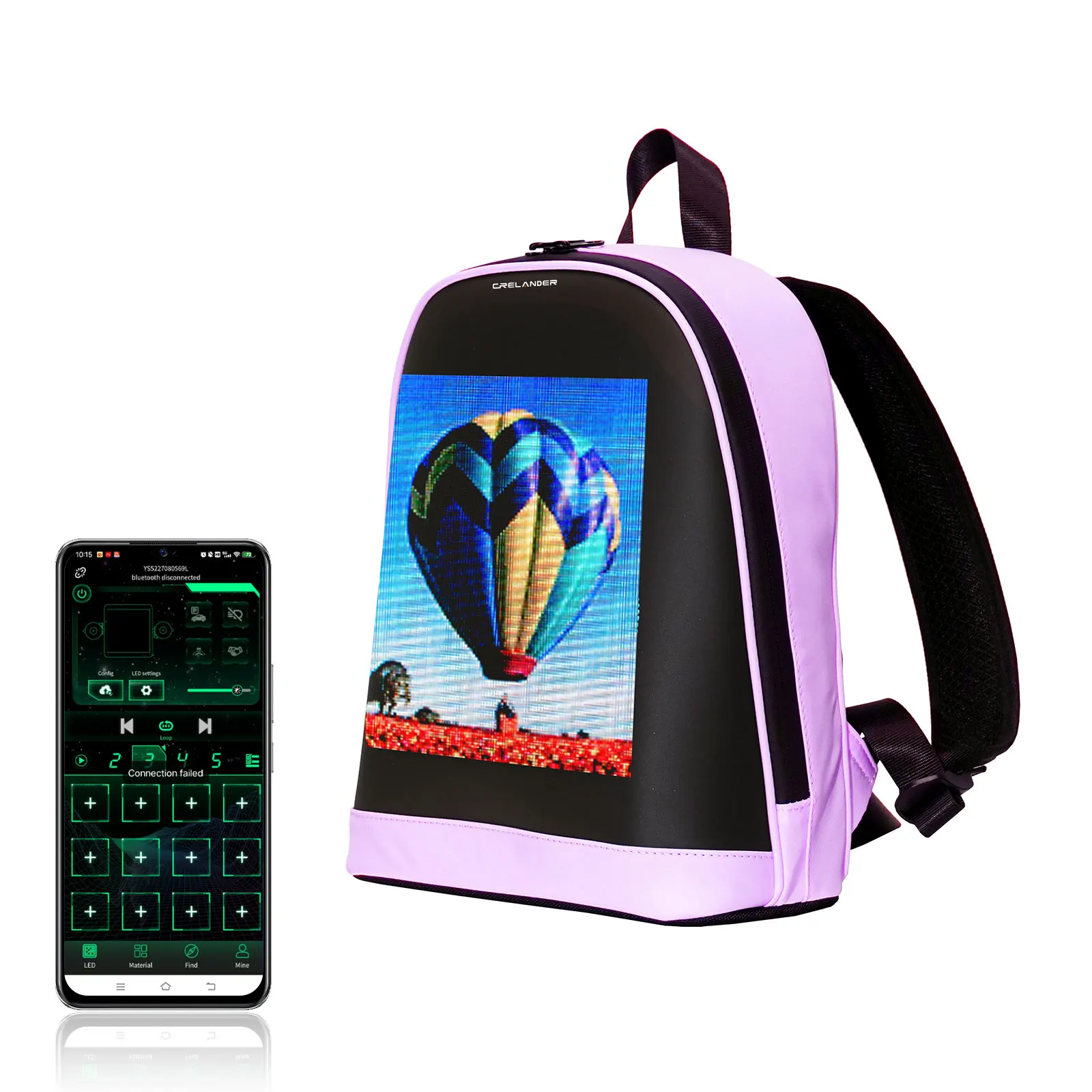CRELANDER T7 Women Backpacks  LED Screen DIY Animation APP Controls Mini Laptop Backpacks Christmas Gift Smart LED Backpack