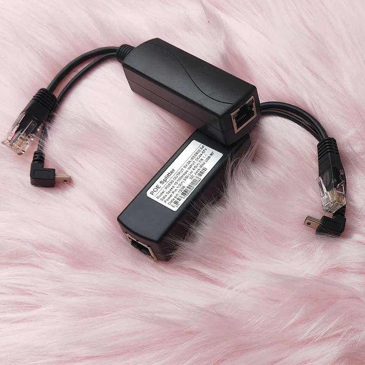 90 degree bend IP Camera Power over Ethernet 2 Port Input 48V 24V 5V 12V Passive module tester adapter extender POE Splitter