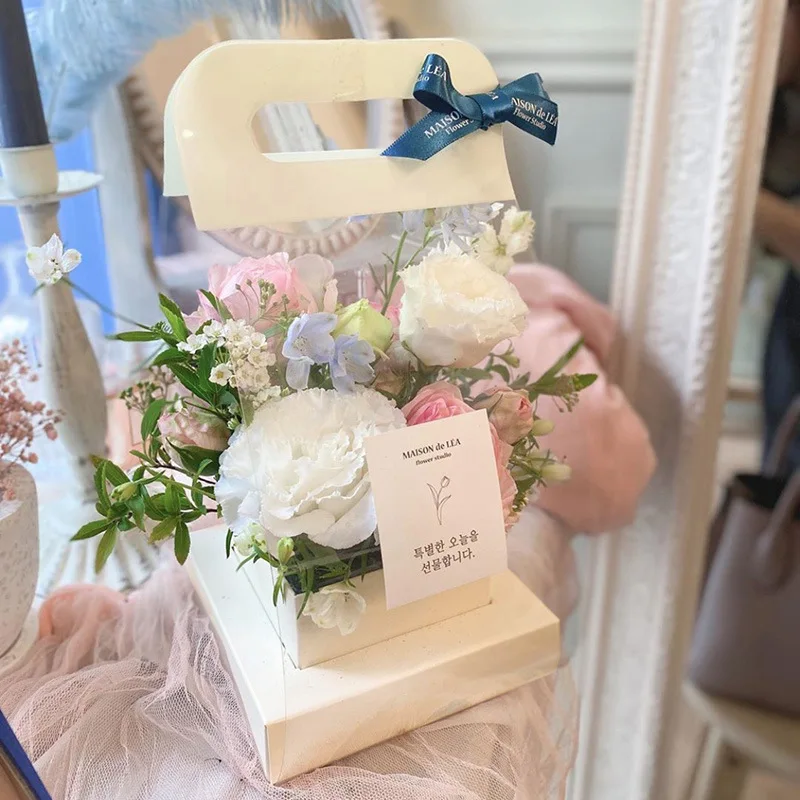 Portable Bouquet Packaging Flower Box Rose Valentine Gift Paper Rectangular Clear Florist Display Boxes