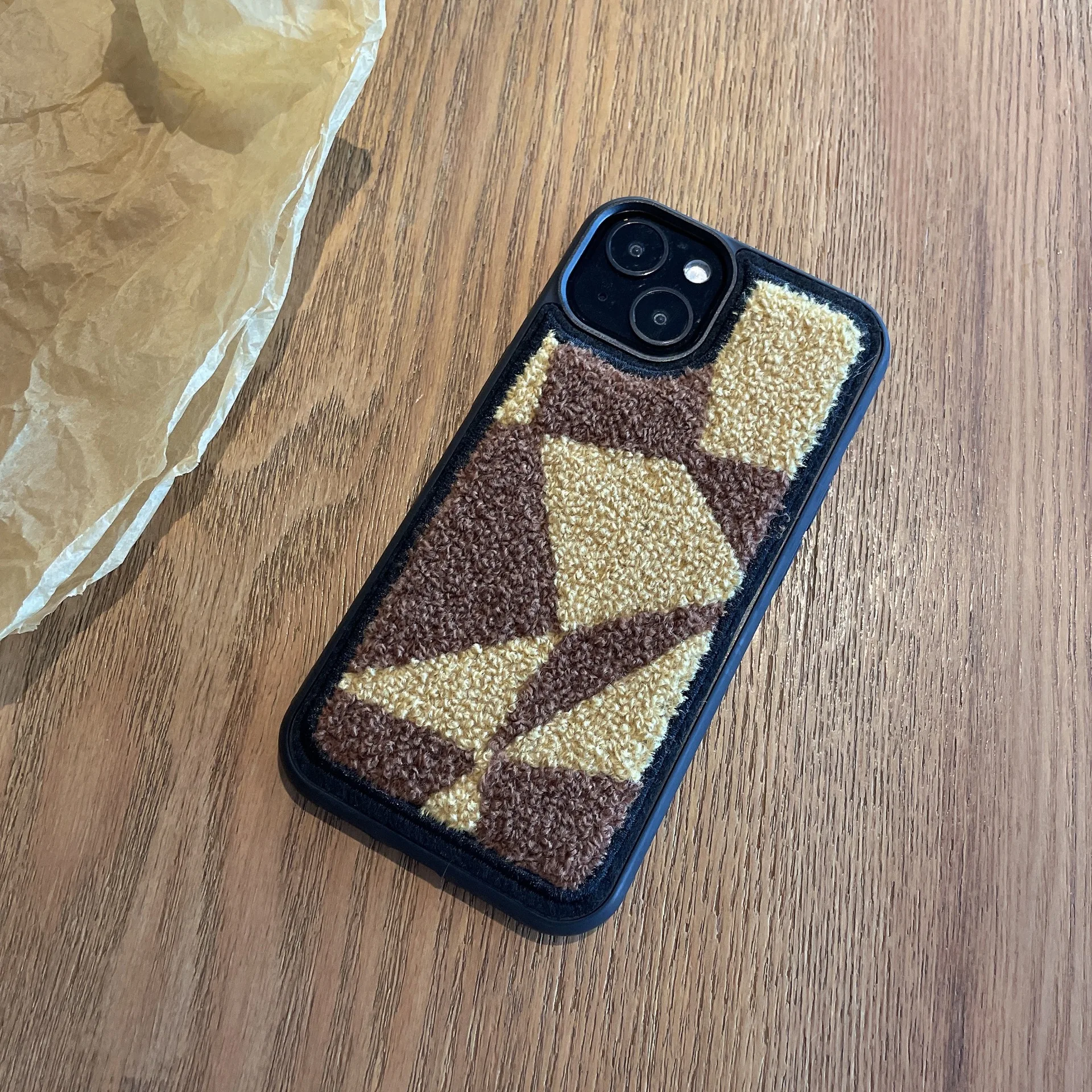 Sunflower wool felt handmade embroidered chessboard mobile phone case female cute 3d luxury designer phone cases for iphones