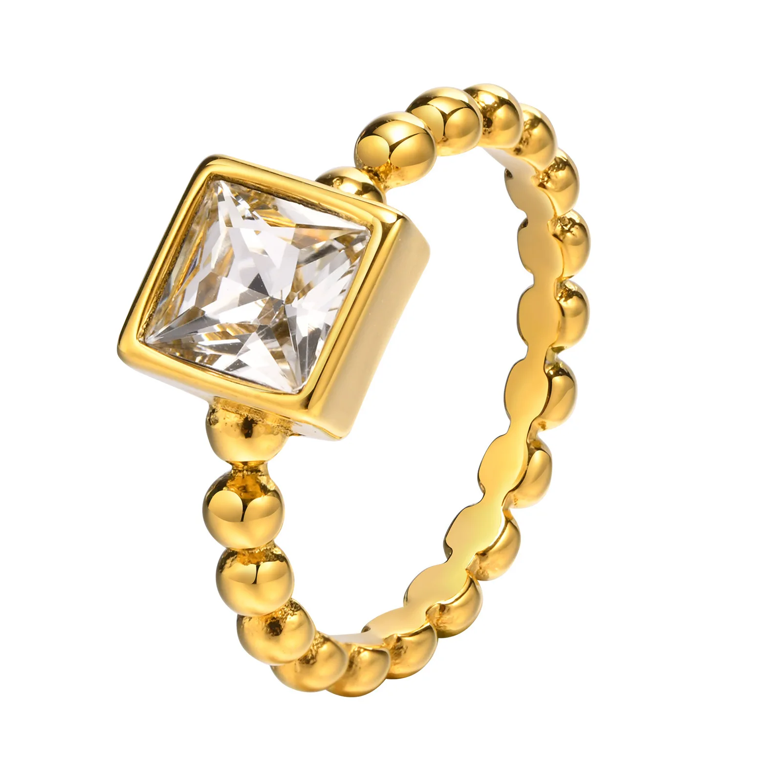 Big Square Diamond Stainless Steel Cubic Zirconia Ball Gold Plated Simple Party Ring Twist Finger Rings Jewelry For Women