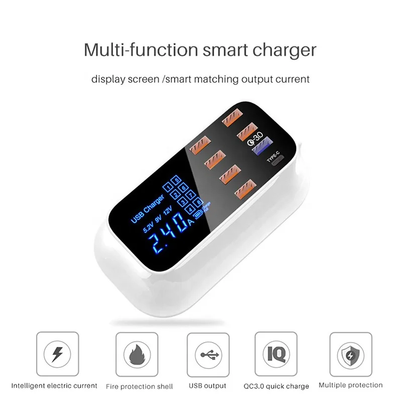  Laimoda США Великобритании и Европы QC3.0 быстрой зарядки 8USB зарядное устройство многофункциональные со светодиодным дисплеем 5V8A телефона Зарядка USB c
