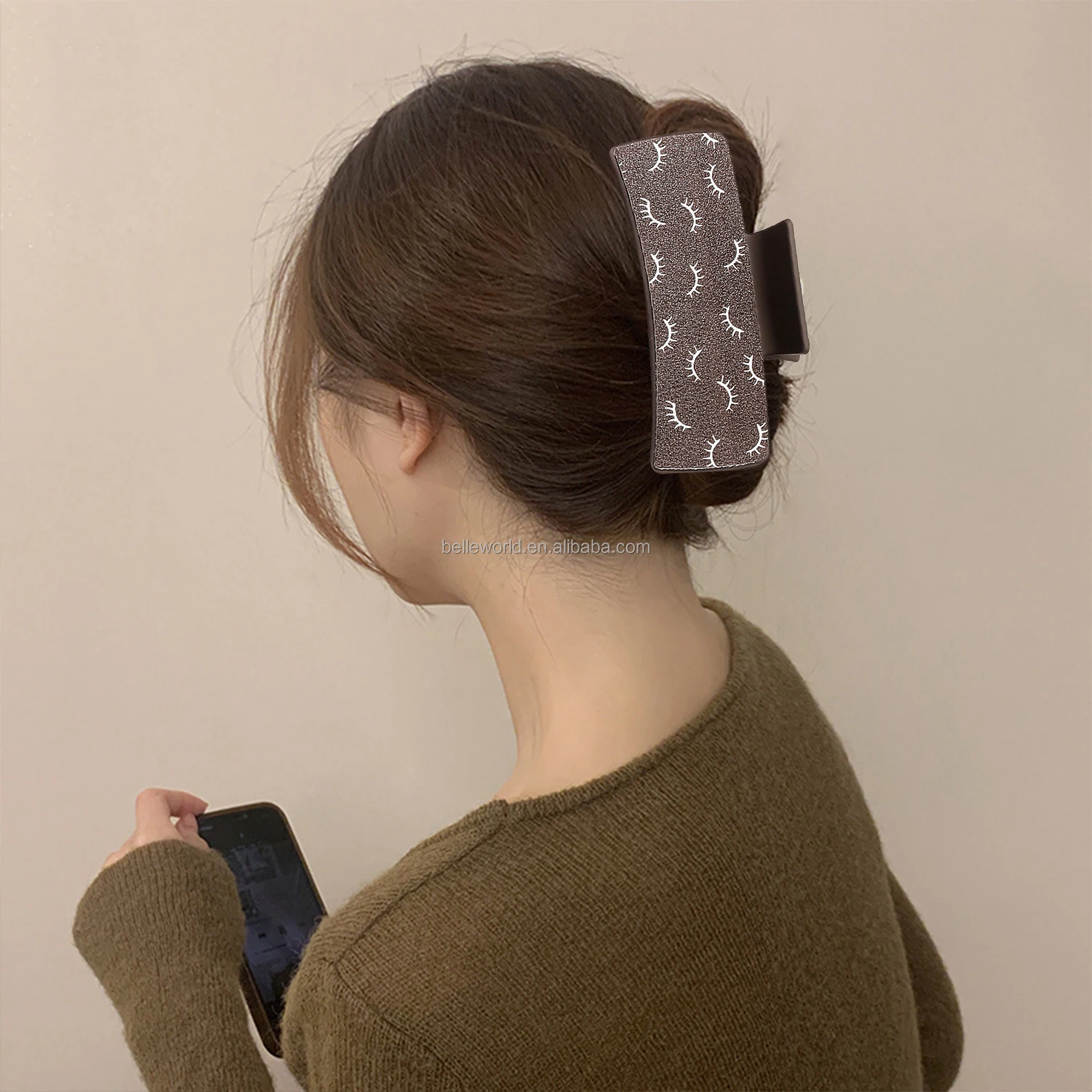 BELLEWORLD 2024 autumn women accessories fashion 10.5cm square hair claw girl western cowboy style leather claw clip resin molds