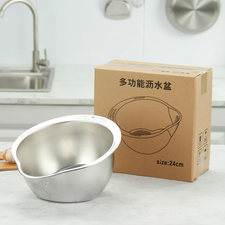 Small round Stainless Steel Rinser with Side Drainers Colander Cleaning Fruits Vegetables Beans Home Use Tea Food Preparation