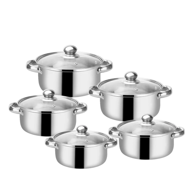10pcs stainless steel induction soup pot /cookware set with glass lid stainless steel cooking casserole set