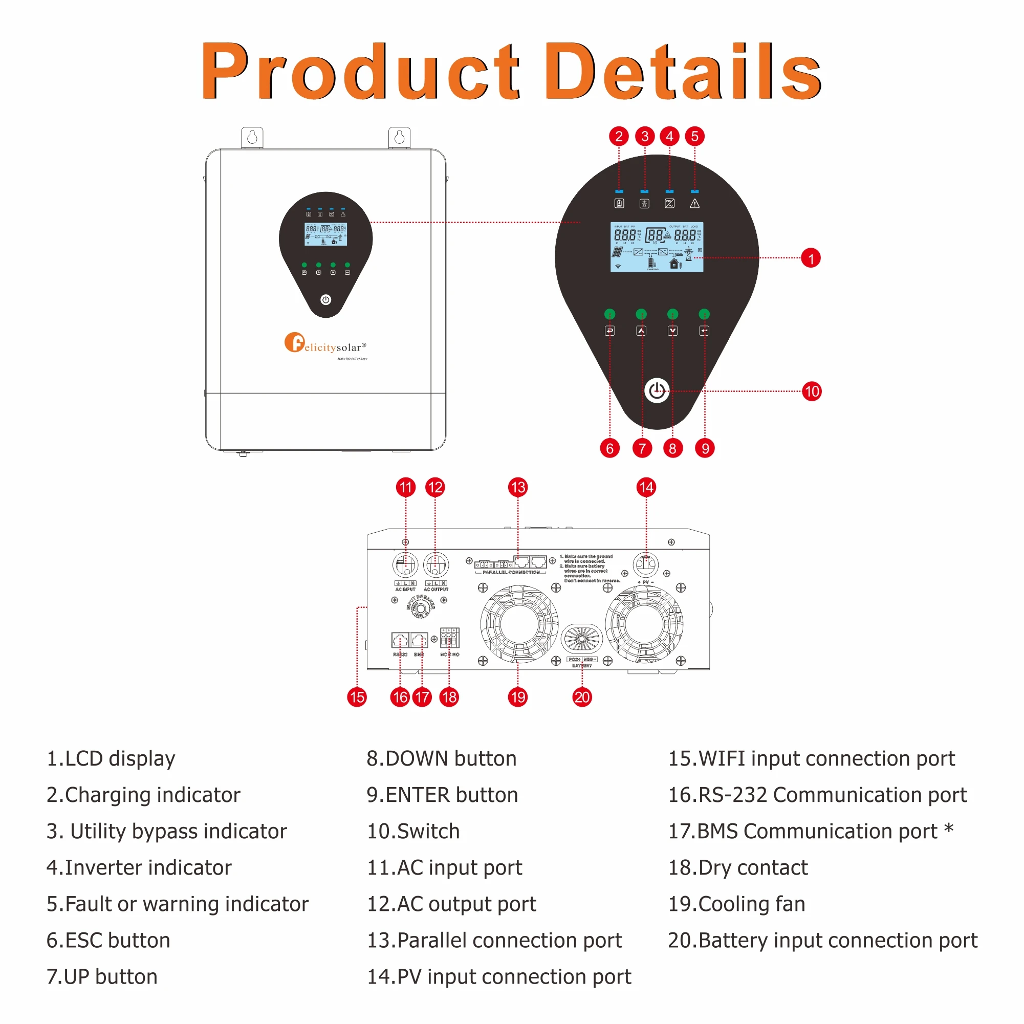 felicity 6kW High frequency 6000VA Three-Stage Charging Control Pure sine wave Inverter Off-grid Solar Inverter
