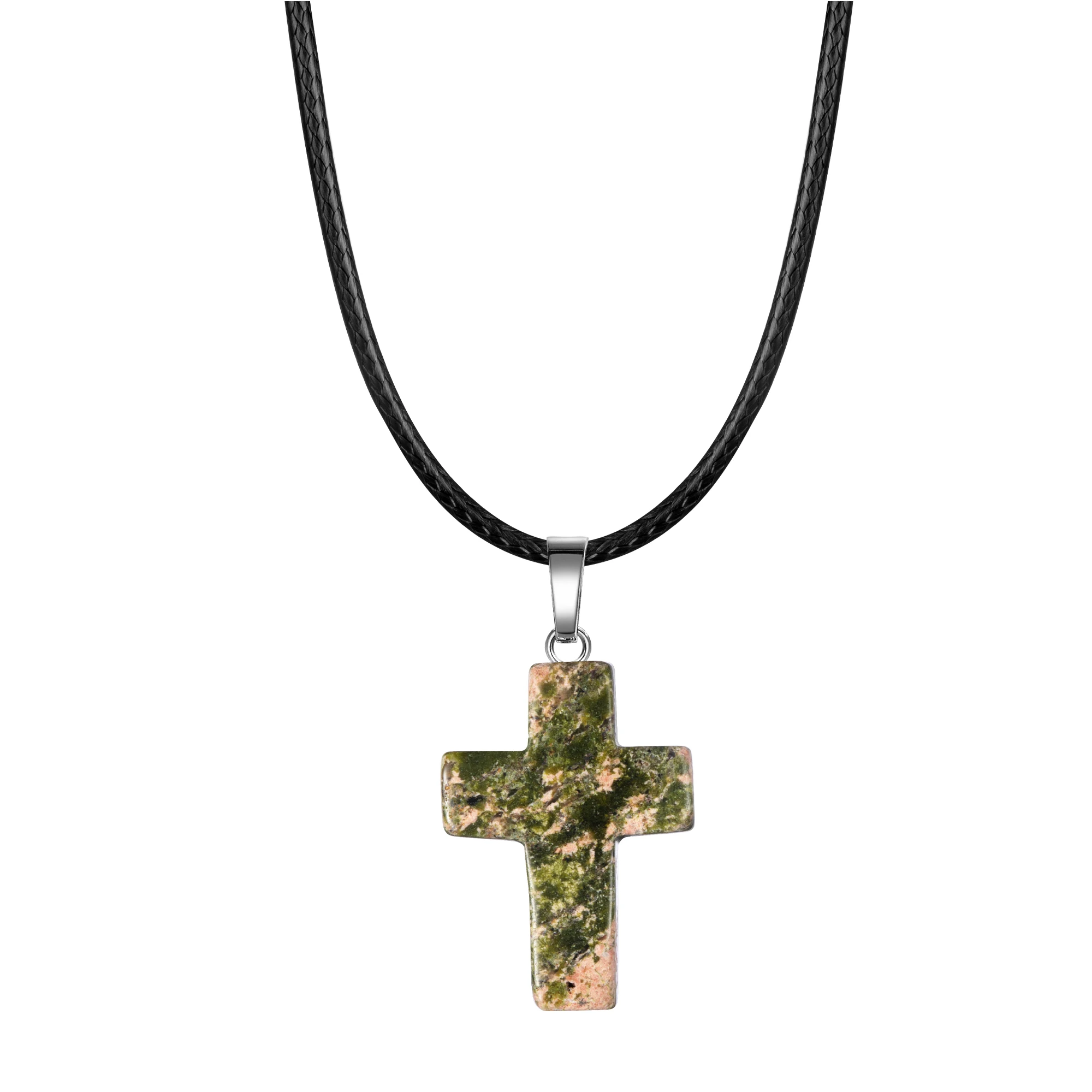 Natural Stone Pendant Necklace Healing Crystal Quartz Chakra Gemgemstone Cross Shape Charms Pendant for DIY Jewelry Making