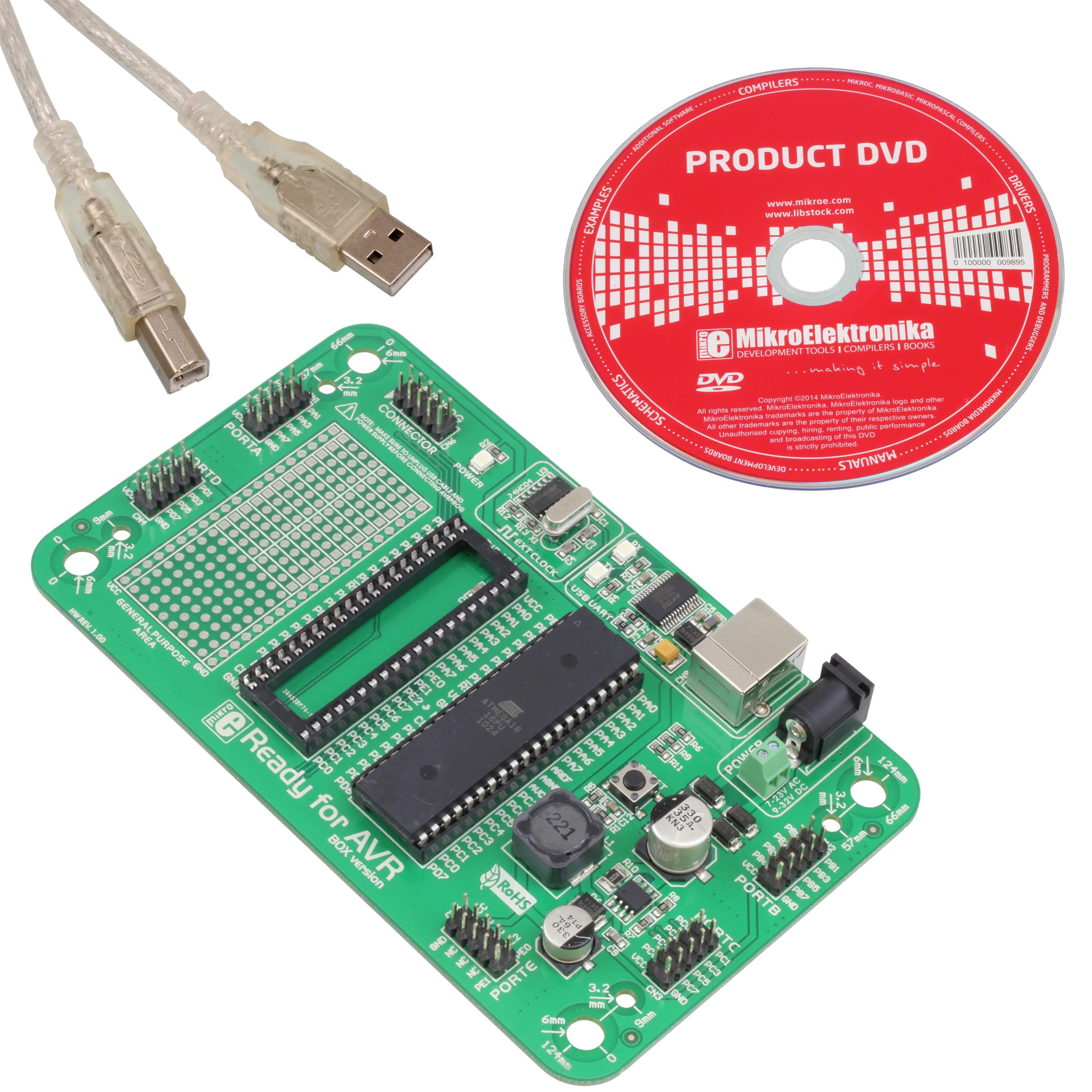 MIKROE-977 готовый к работе AVR ATMEGA16 EVAL BRD встроенный набор для разработки